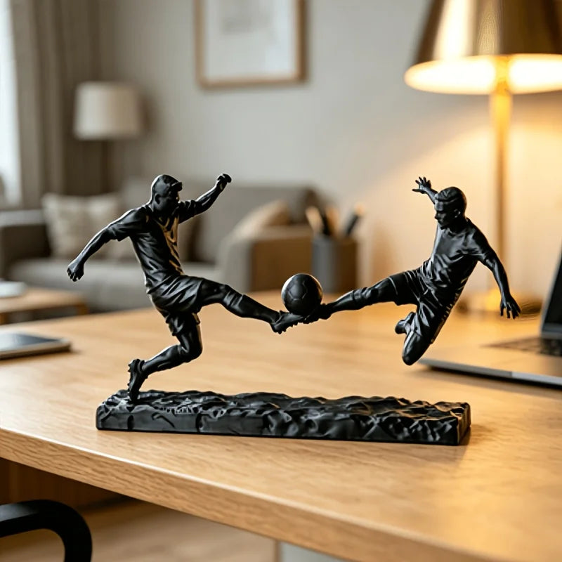 ornement table sculpture football joueurs dynamique noir ballon sport maison deco figurines