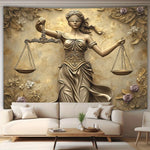toile d'art statue justice balances fleurs classique baroque polyestère beige doré moderne salon chambre