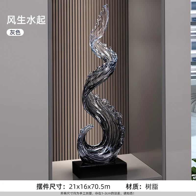 sculpture résine bleue vague moderne décoration intérieure entrée salon cadeau anniversaire nouvel an