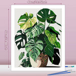 toile peinte diy feuilles plante moderne verte blancs gris decoration kit novice