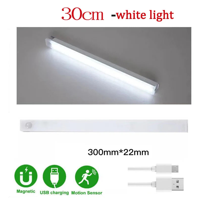 lampe led rechargeable aimantée détecteur mouvement 50cm 30cm 20cm 10cm blanc moderne autonomie