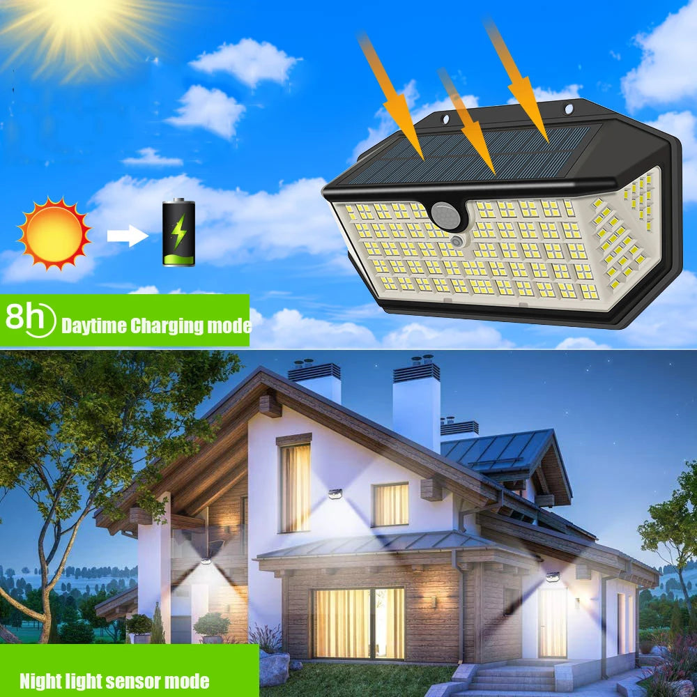 lampe solaire led noir moderne capteur mouvement ip65 étanche 226led