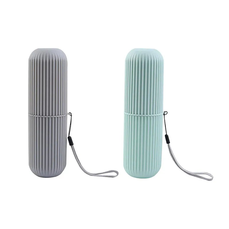 boîte brosse dents gris rose blanc rayures verticales moderne minimaliste respectueux environnement cordelette voyage
