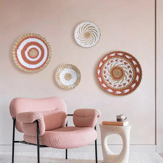 décoration murale bohème tissage main paniers concentrique rotin orange rouille chambre ethnique