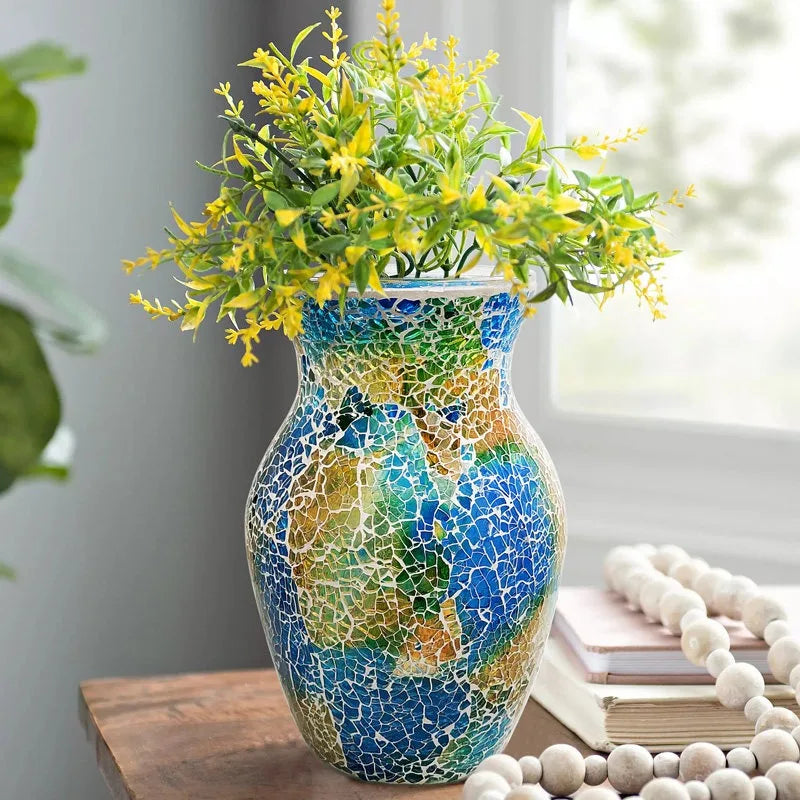 vase décoration intérieure moderne mosaïque multicolore doré argenté table chambre entree