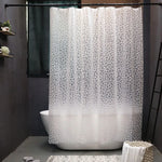 rideau douche moderne semi transparent blanc gris motifs galets peva ourlet standard anneaux
