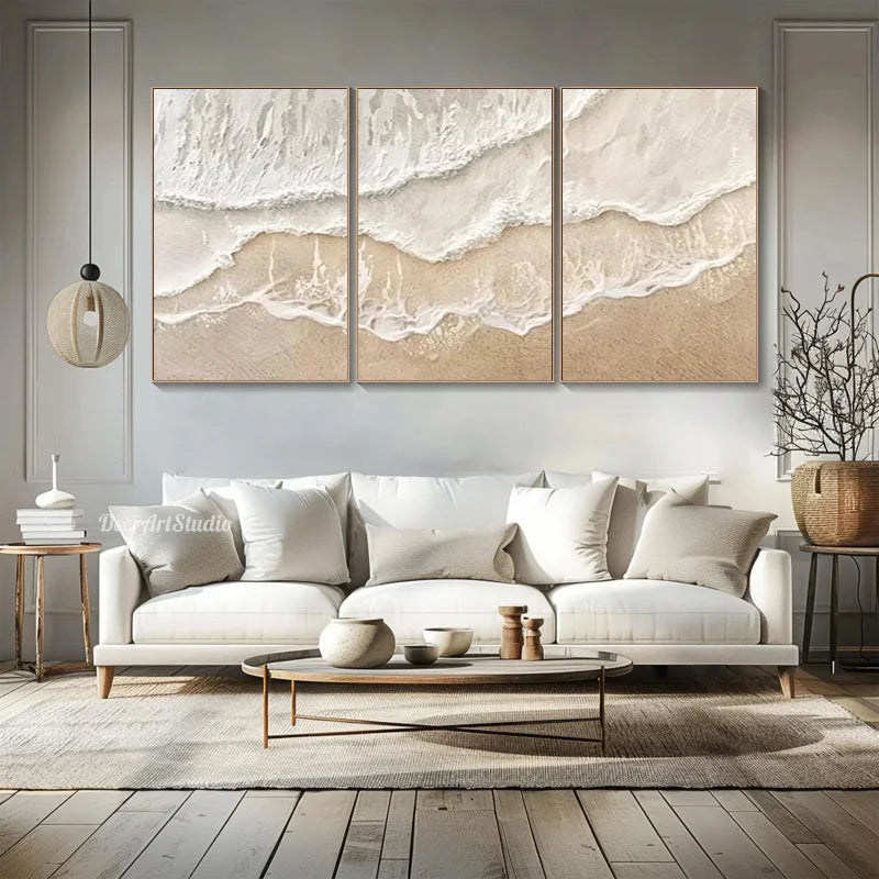 tableau mural abstrait vague plage beige texture sable art moderne décoration salon chambre salon