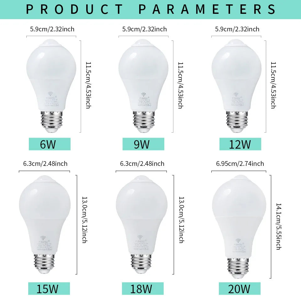 ampoules led e27 radar capteur mouvement détecteur infrarouge blanc moderne 2700k 6500k 6w 9w