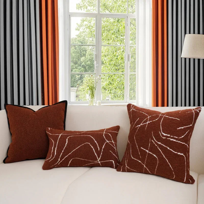 housse coussin carré contemporain marron noir blanc motif géométrique opacité adhésive 45x45cm