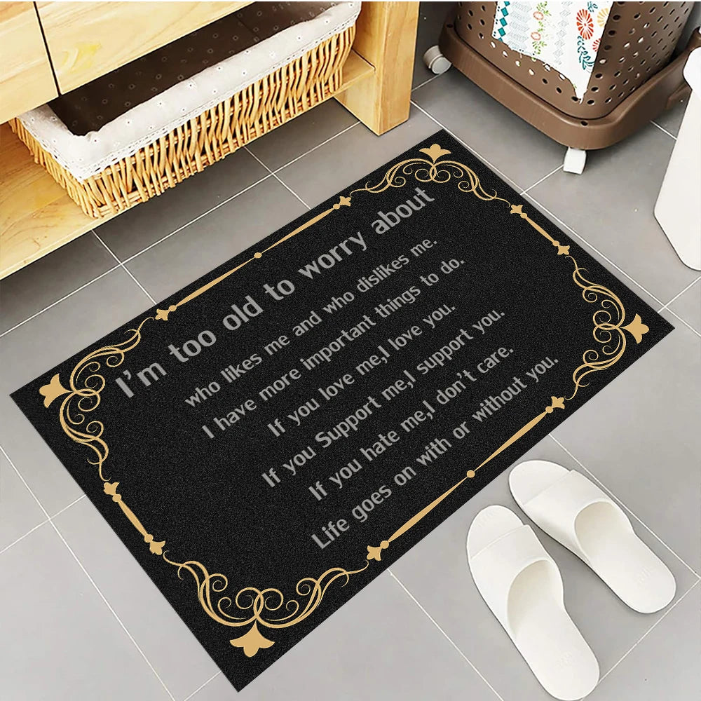 tapis d'entrée antidérapant résistant antibactéries ornementation dorée noir or classique salon porte sol