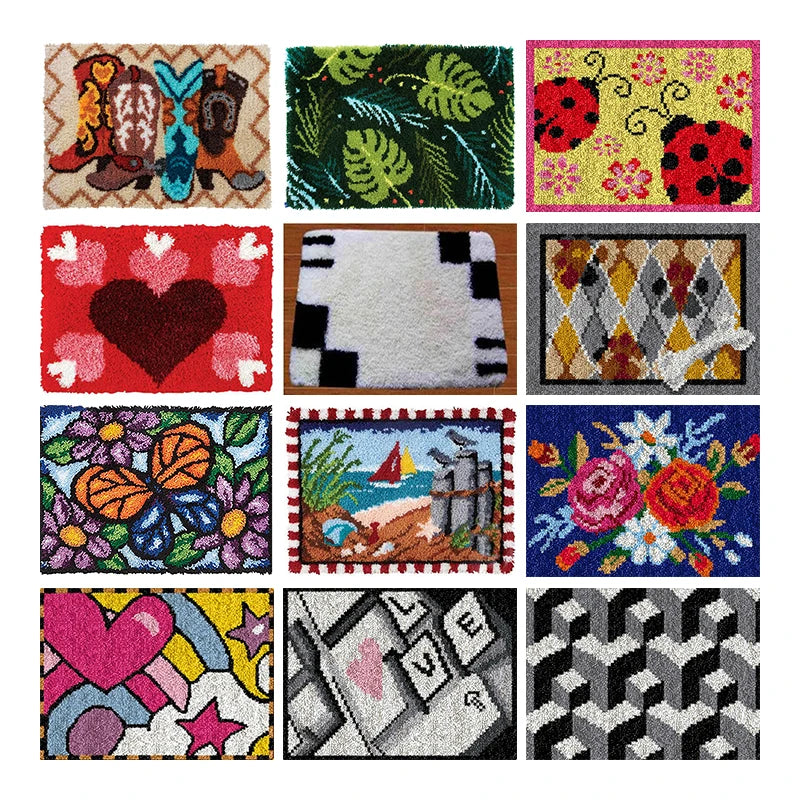 kit tissage tapis artisanal fil couleur grille guide création décoration maison motif fleurs coeur