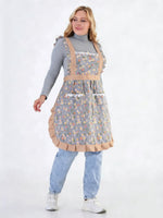 tablier cuisine toile fleurs petite pois gris rose vintage ajustable femmes
