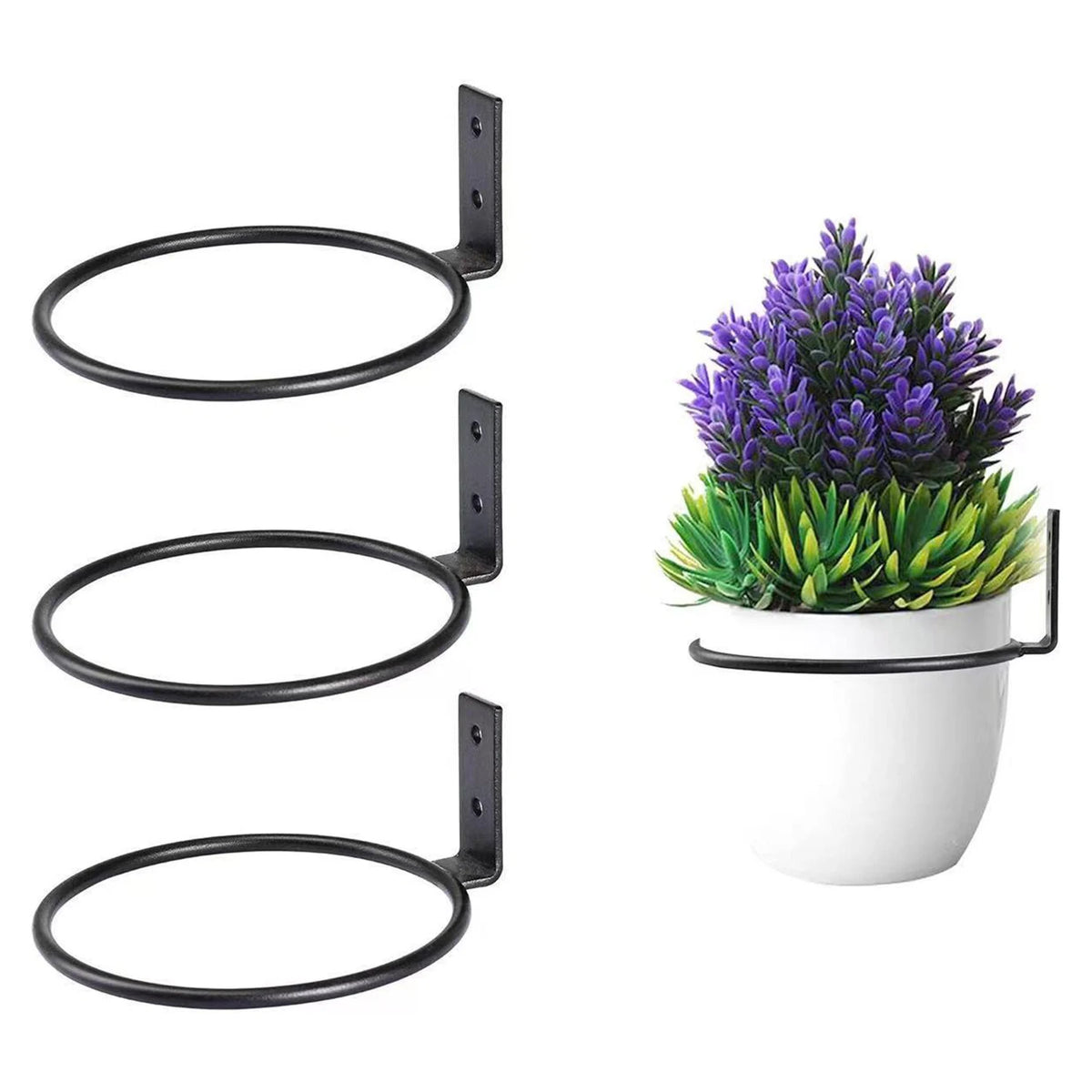 support mural pots fleurs noir rond lisse moderne vis noires expansion tubesextérieurintérieur
