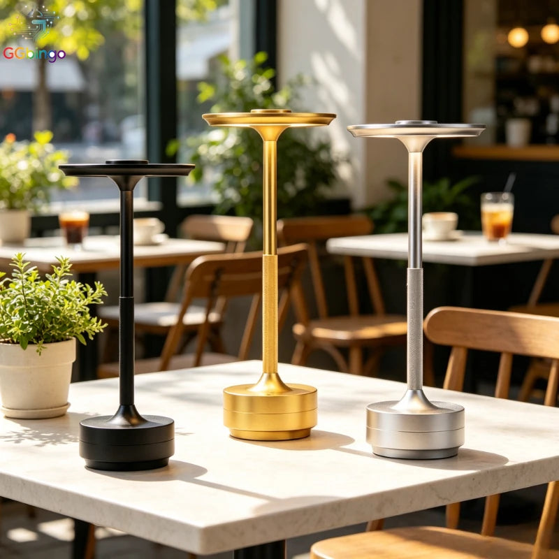 lampe table led rechargeable sans fil intensité réglable moderne noir or argent