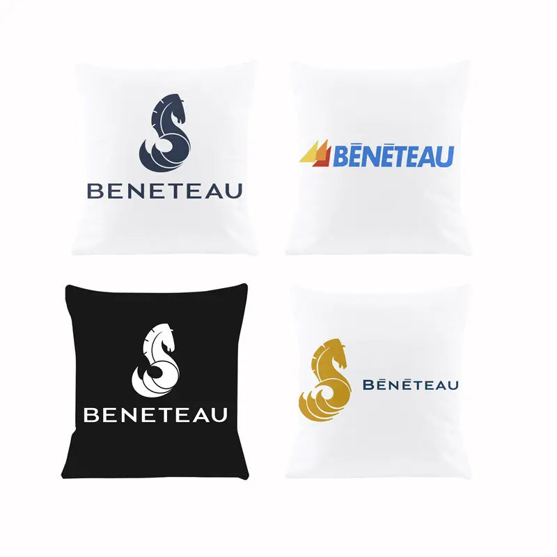 housse coussin carré polyester logo beneteau moderne décoration intérieure siège chaise voiture blanc jaune