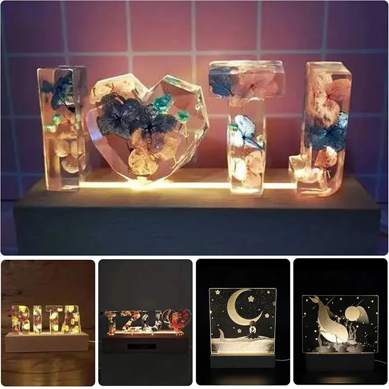 veilleuse led bois clair base acrylique transparente interrupteur usb décoration moderne minimaliste