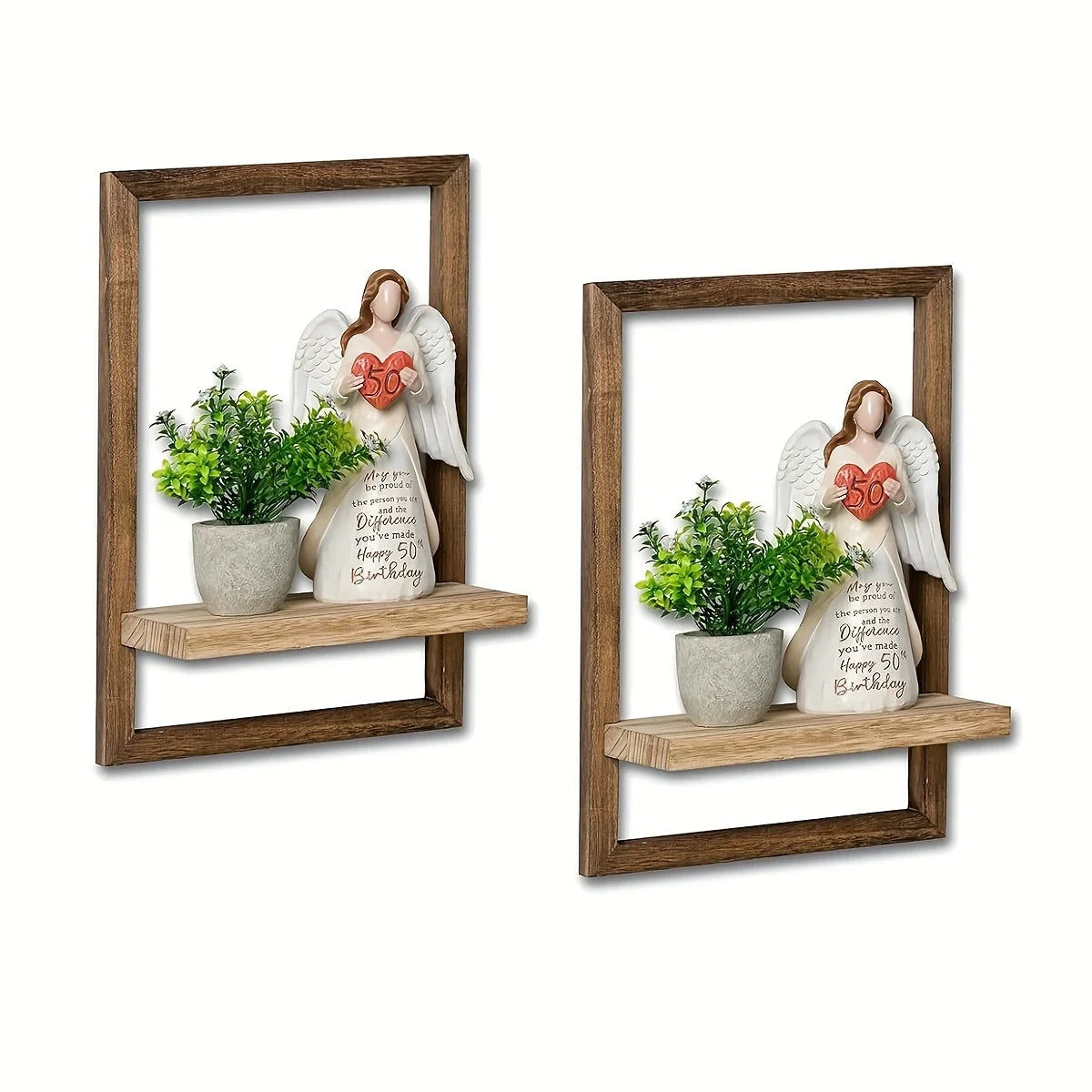étagères murales rustiques bois naturel étagères murales modernes plante verte vase céramique figurine ange