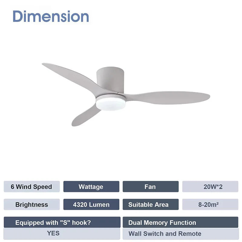 ventilateur moderne noir bois led télécommande minimaliste chambre