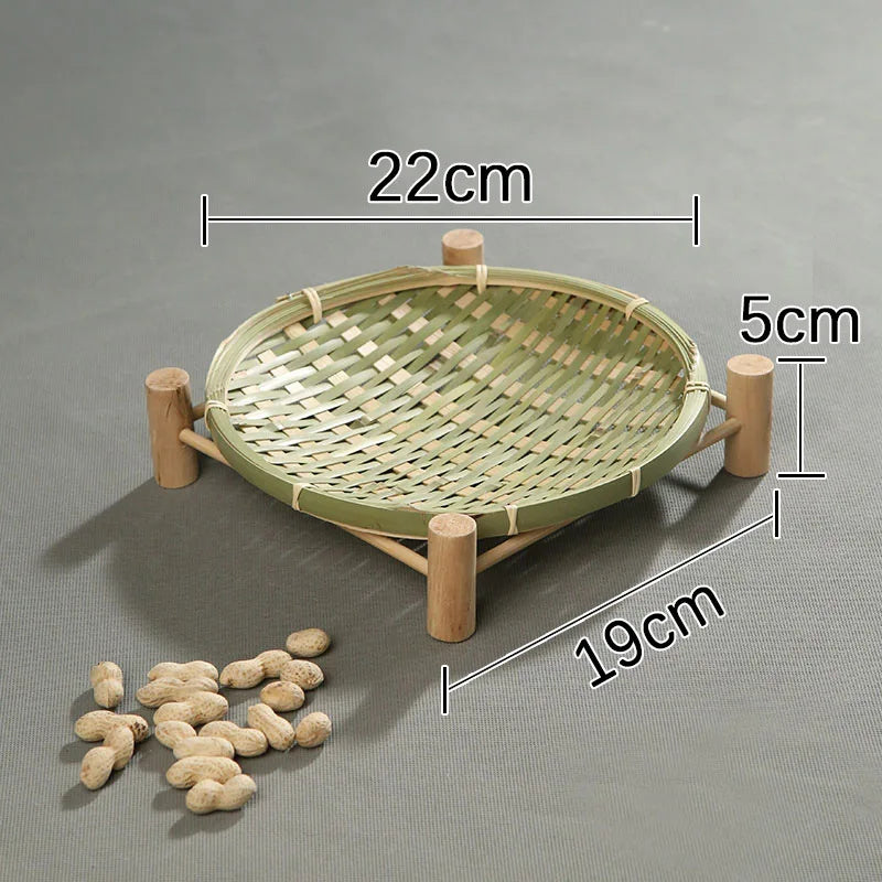 assiettes bambou tissées vert clair beige assiettes traditionnelles empilables multifonctionnels pieds bois