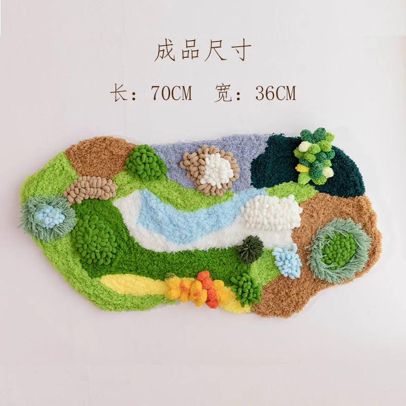 tapis décoratif tapisserie artisanale motif floral couleurs vives créatif tapis mousse boules laine