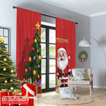 rideau noël classique père noël arbre décor rouge vert or flocons opaques polyester