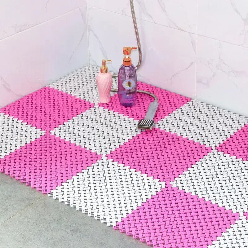 tapis bain imperméable anti dérapant bleu blanc rose vert orange violet losange moderne minimaliste