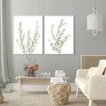 affiches murales toile feuilles stylisées minimaliste naturel vert clair blanc encadrées