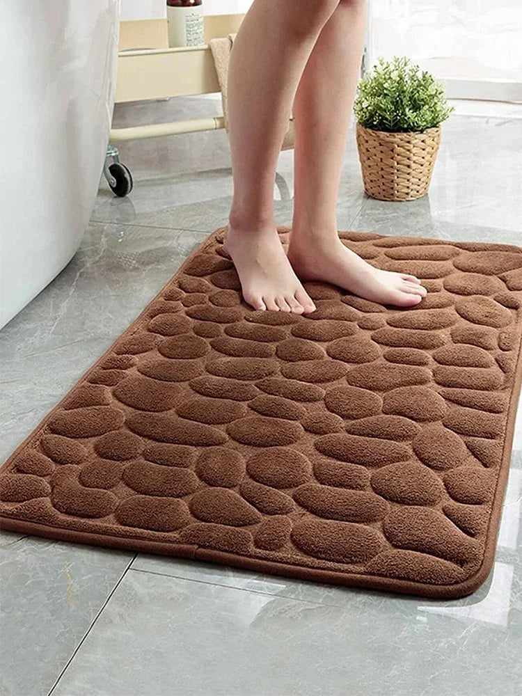 tapis bain gris moderne texture galets polyester 40cm 60cm bleu noir marron