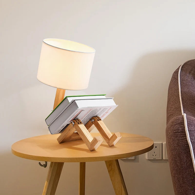 lampe table moderne bois bambou blanc tissu opalescent minimaliste led