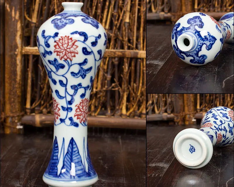 Vase en céramique bleu et blanc peint à la main