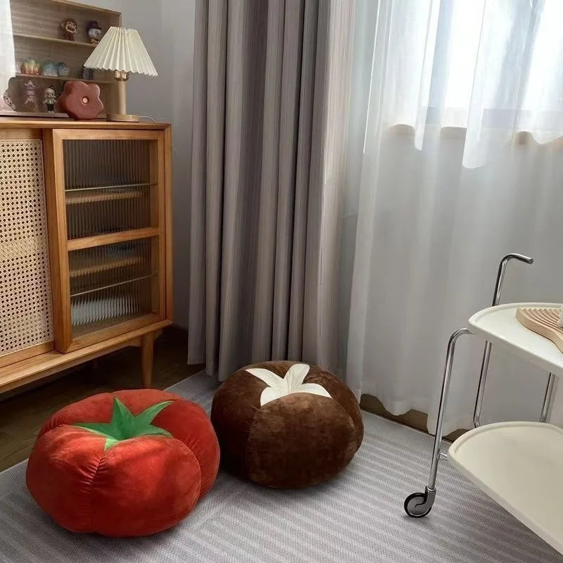 coussin rond tomate motif fruit rouge marron moderne decoratif coton memoire lit chambre coucher