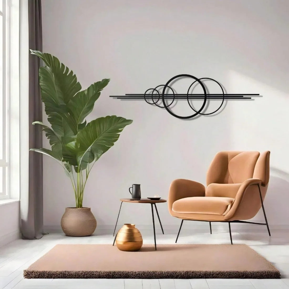 décoration murale moderne abstraite métal noir forme géométrique cercles concentriques salon