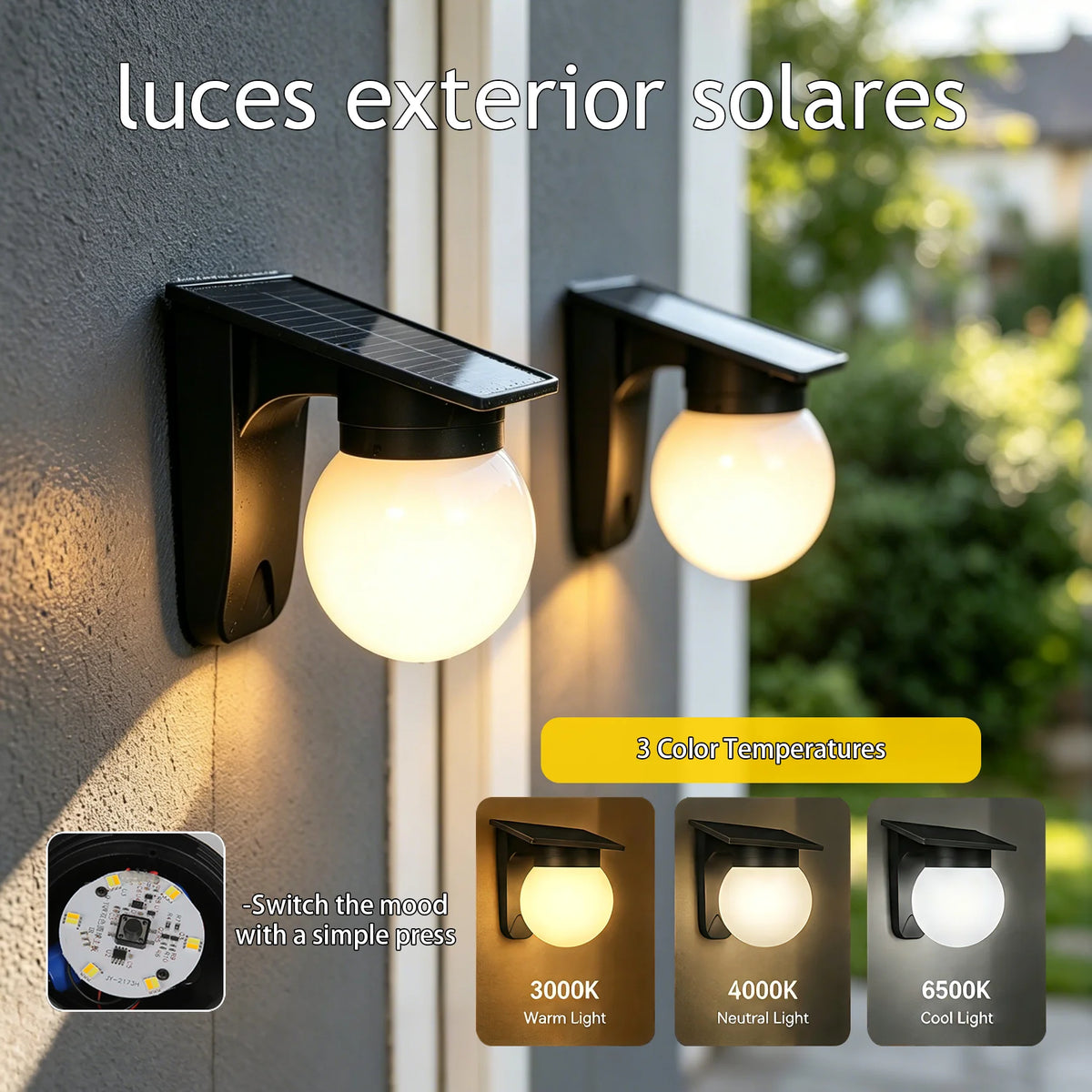 lampe murale solaire led extérieure étanche blanc noir controle distant panneau solaire moderne