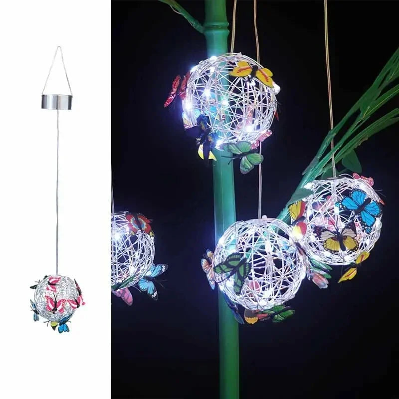 boule lumineuse décorative moderne transparente papillons colorés extérieur led autoinstallation jardin