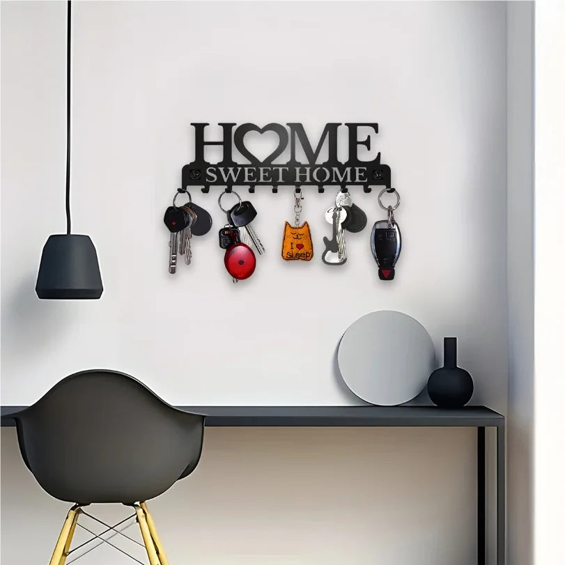 porte clés mural moderne motif sweet lettres dorées noir maison