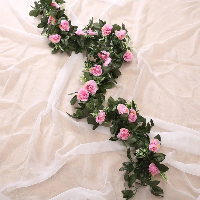 guirlande florale artificielle rose blanche verte mariage anniversaire décoration intérieure naturelle