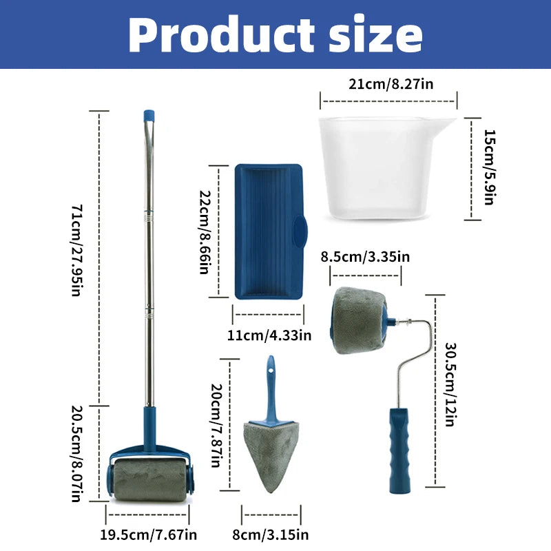 ensemble outils peinture kit pinceau rouleau spongieux plat peinture tubes télescopiques bleu blanc