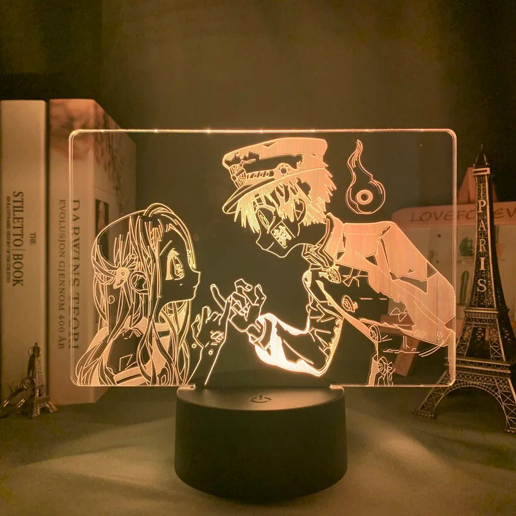 lampe table led transparente moderne illustration 3d personnages embrassant détails valises accessoire base solide