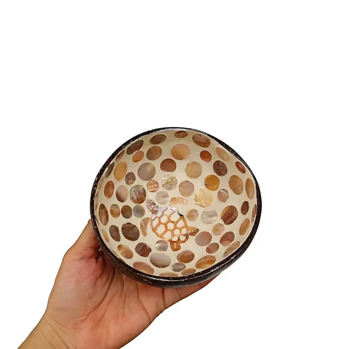 bol décoratif coquille coco artisanal mosaïque bois rangement bijoux clés maison