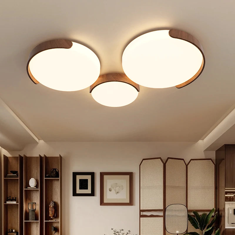 lampe moderne blanc bois naturel rond sans ombre semi encastré led dimmable
