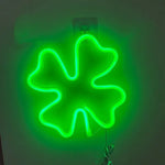 lampe néon vert feuille trèfle moderne intérieure chambre décoration clips câble batterie USB