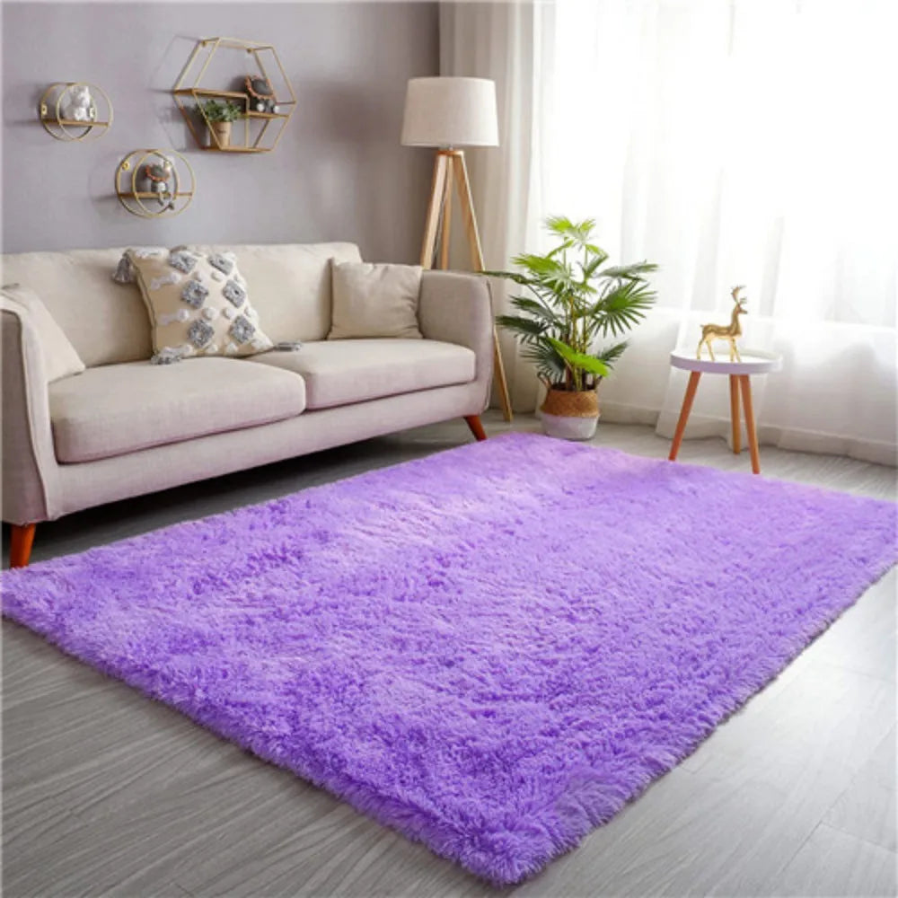 tapis salon peluche violet doux confortable moderne intérieur chambre canapé décor maison anti dérapant
