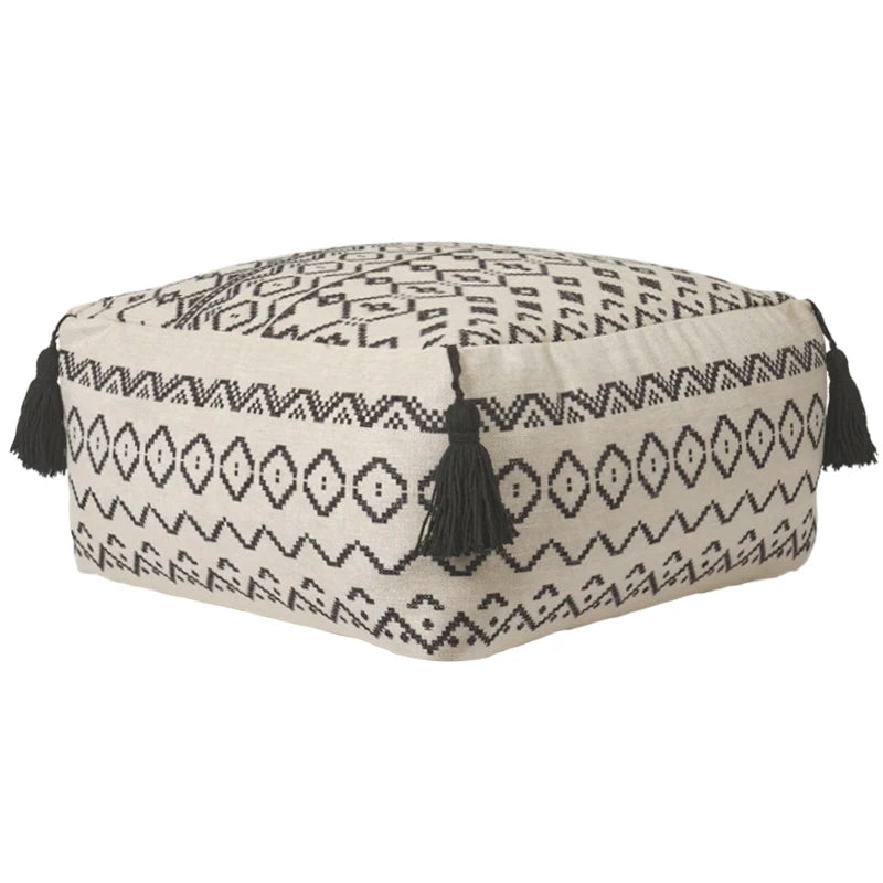 coussin carré coton géométrique tassel opaque ethnique boho chic beige noir rouge blanc