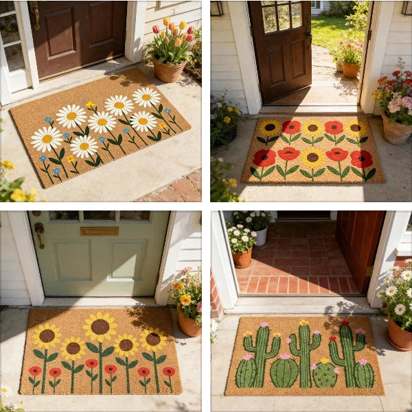 tapis d'entrée moderne antidérapant fleurs décoratif lavable extérieur famille salon durable polyester