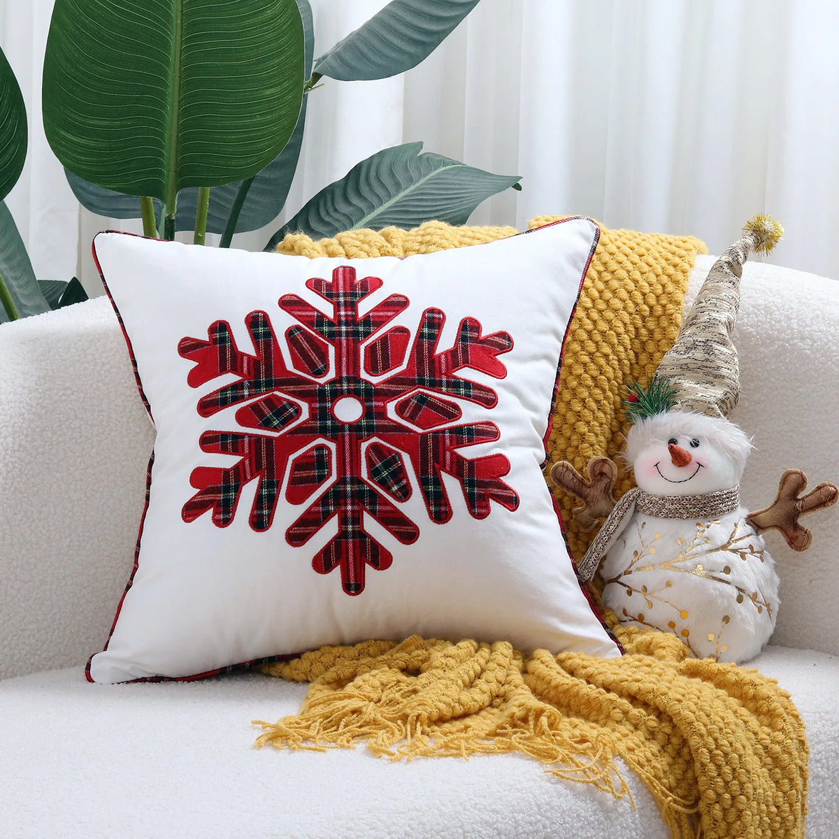 taies d'oreiller square rouge blanches flocons merry christmas coton polyester décoration lit sans rembourrage