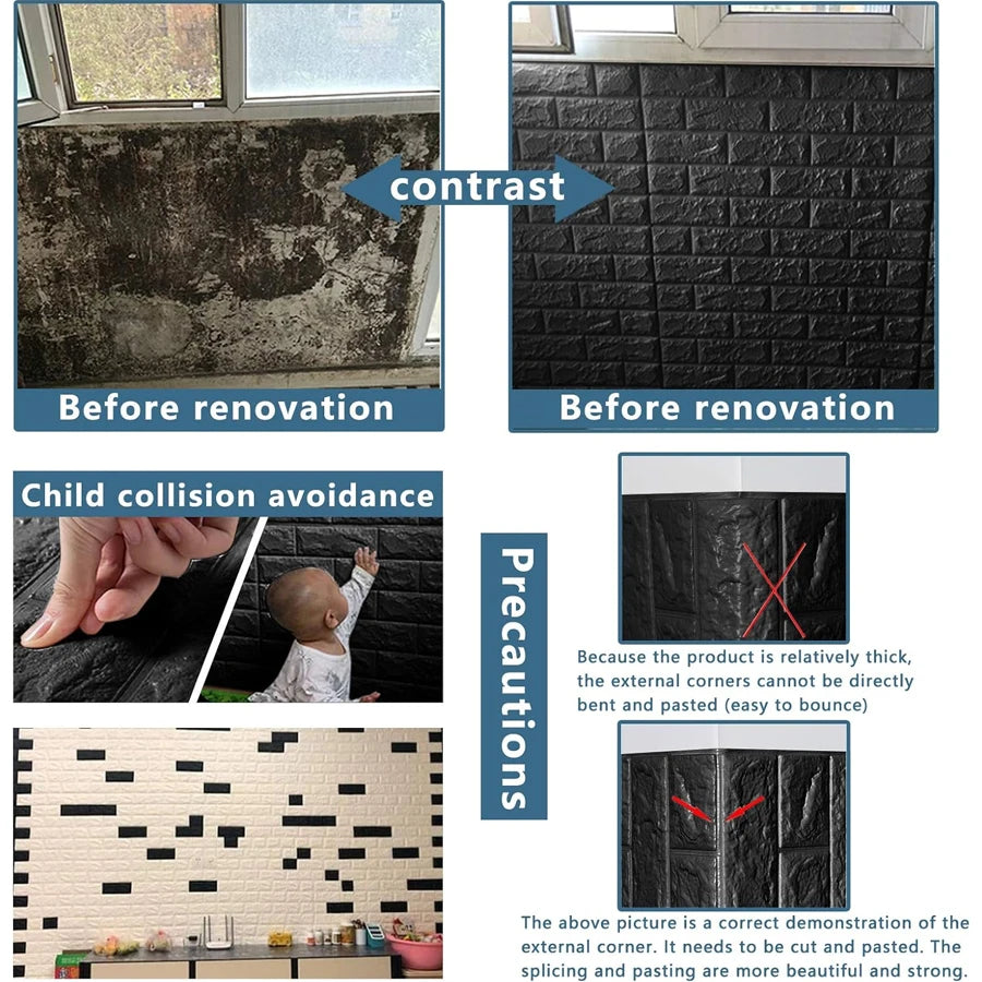 papier peint moderne adhésif brique noire décoration mur intérieur salle bain 10 pièces 20