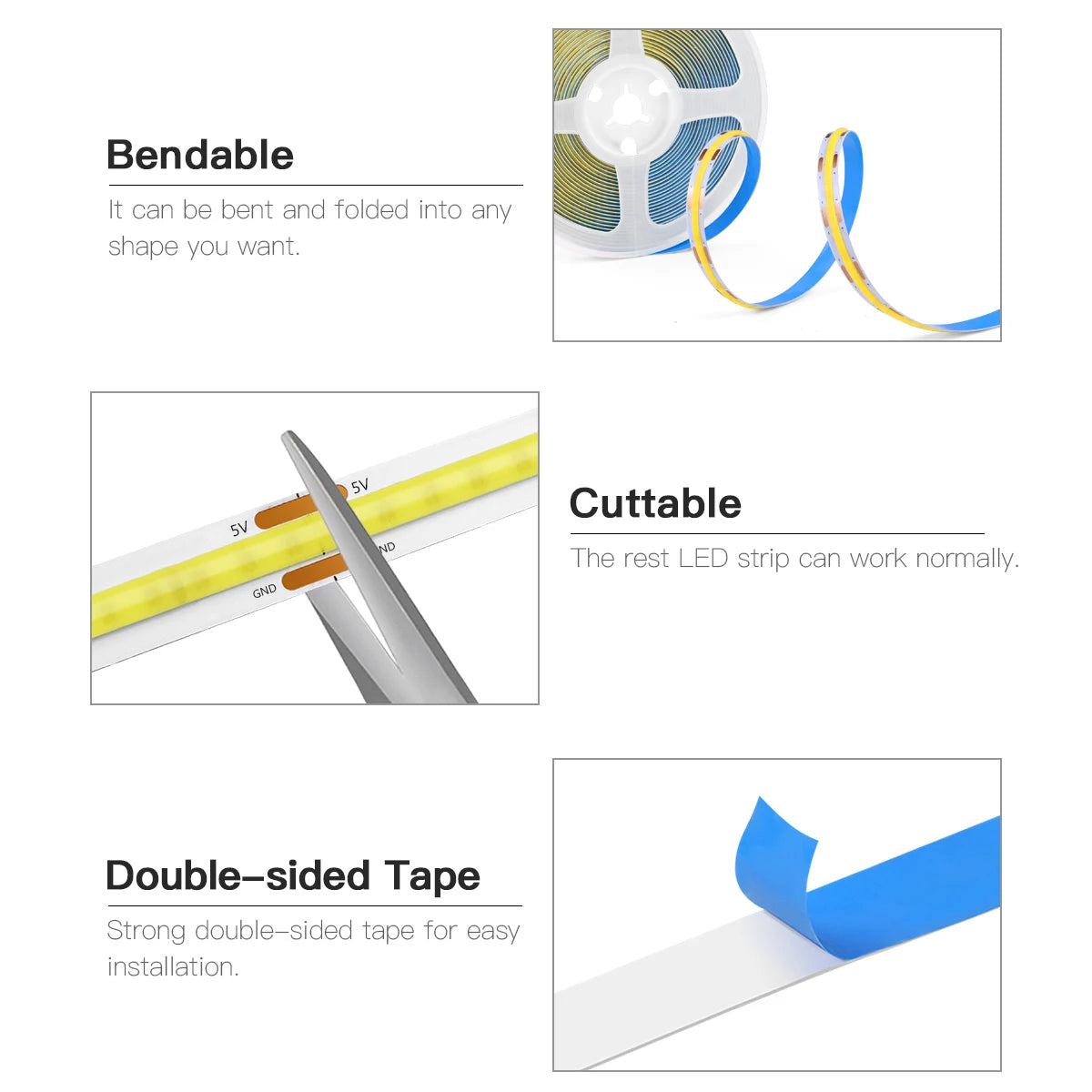 ruban led flexible blanc télécommande adhésif double face 3000k 6500k moderne intérieur usb