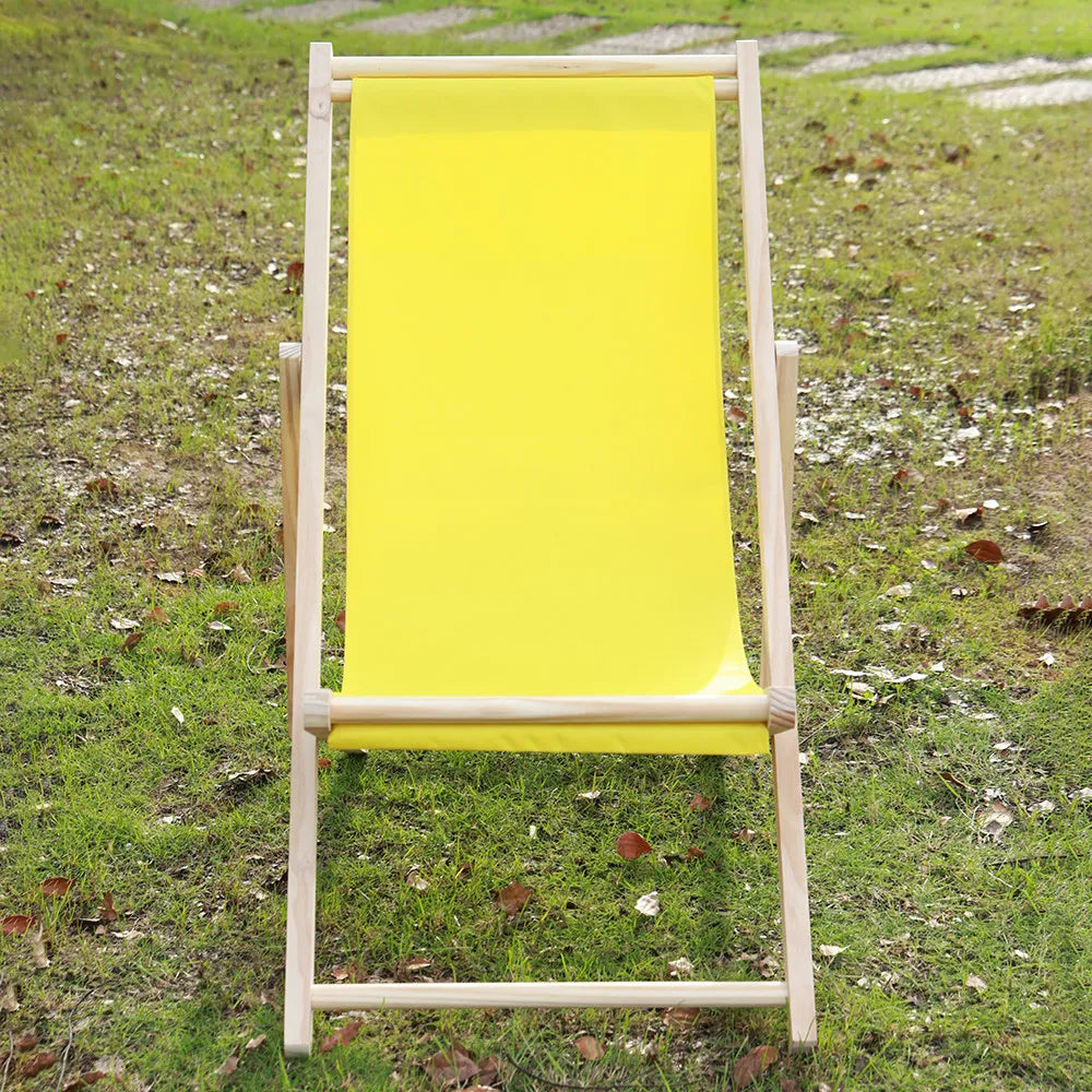chaise longue pliable bois massif toile rayée plateau d'appoint plage