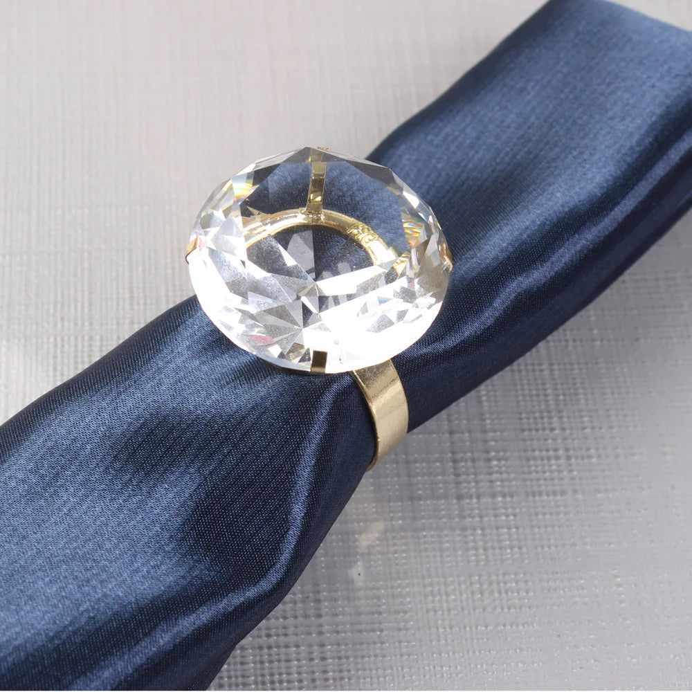 anneau serviette moderne élégant bleu marine doré transparent facets brillantes métal