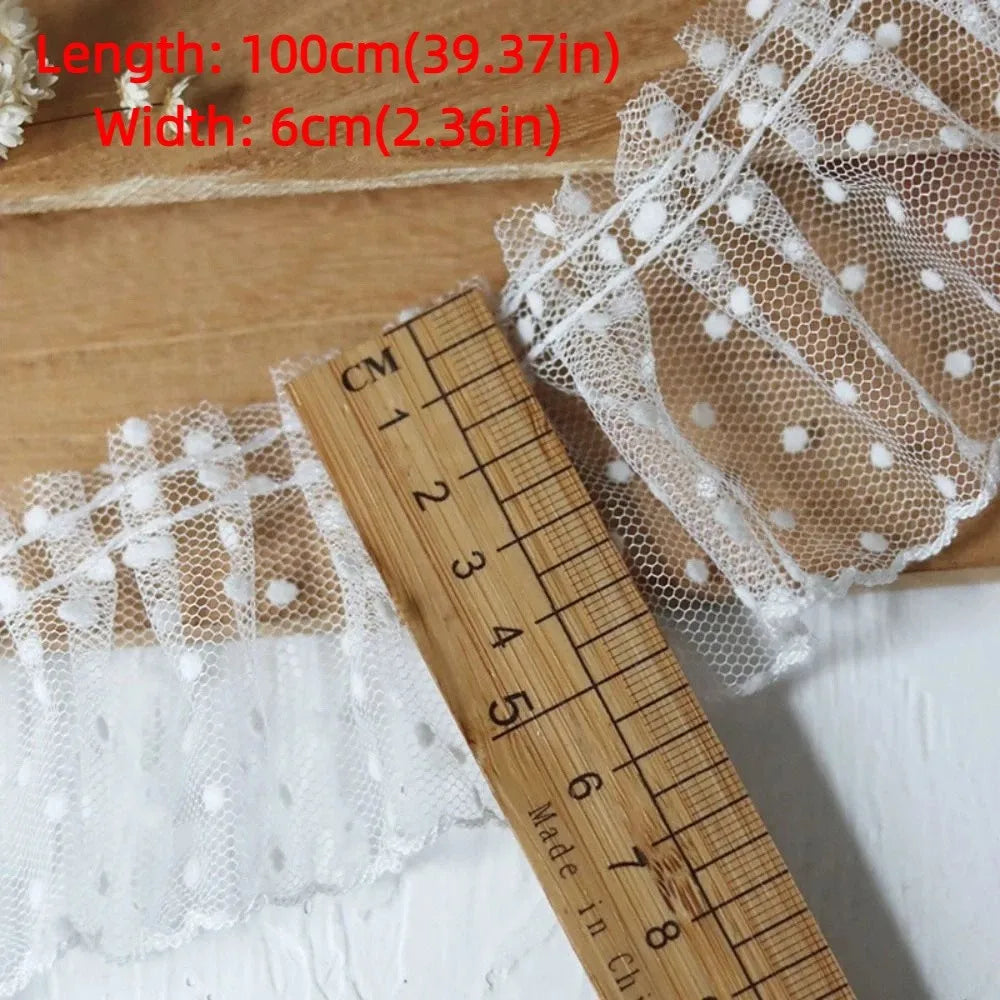 ruban dentelle points noirs blancs bordure dentelée classique élégant 6cm largeur 1m longueur translucide